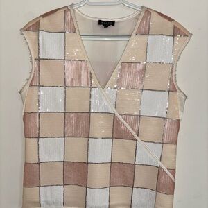 WORTH New York $498 Women Sequin Faux Wrap Blouse Top size 2 silk blend small